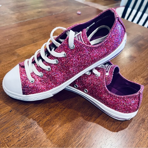 Converse Chuck Taylor All Star Glitter Low Top Sneakers Pink Girls 5, Womens 7 - Picture 11 of 13